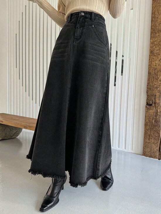 Dresses & Skirts - Dark denim Casual Women's Plain Long Denim Skirt
